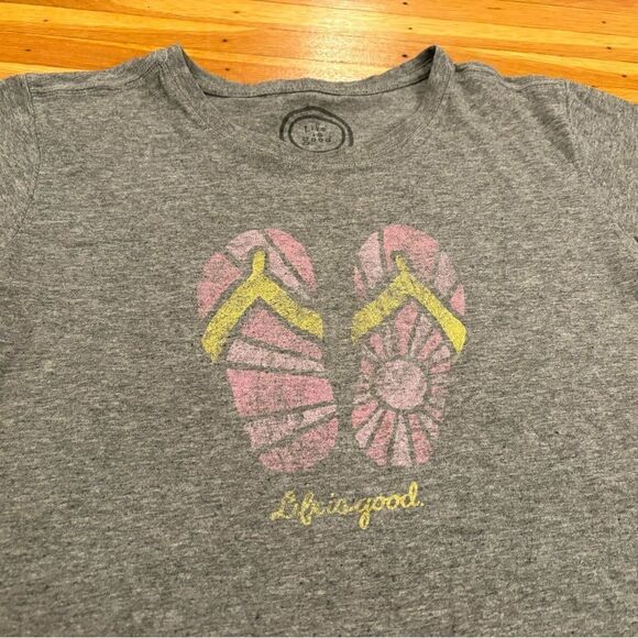 Life is Good grey faded flip flops short sleeve tee shirt - Picture 3 of 4